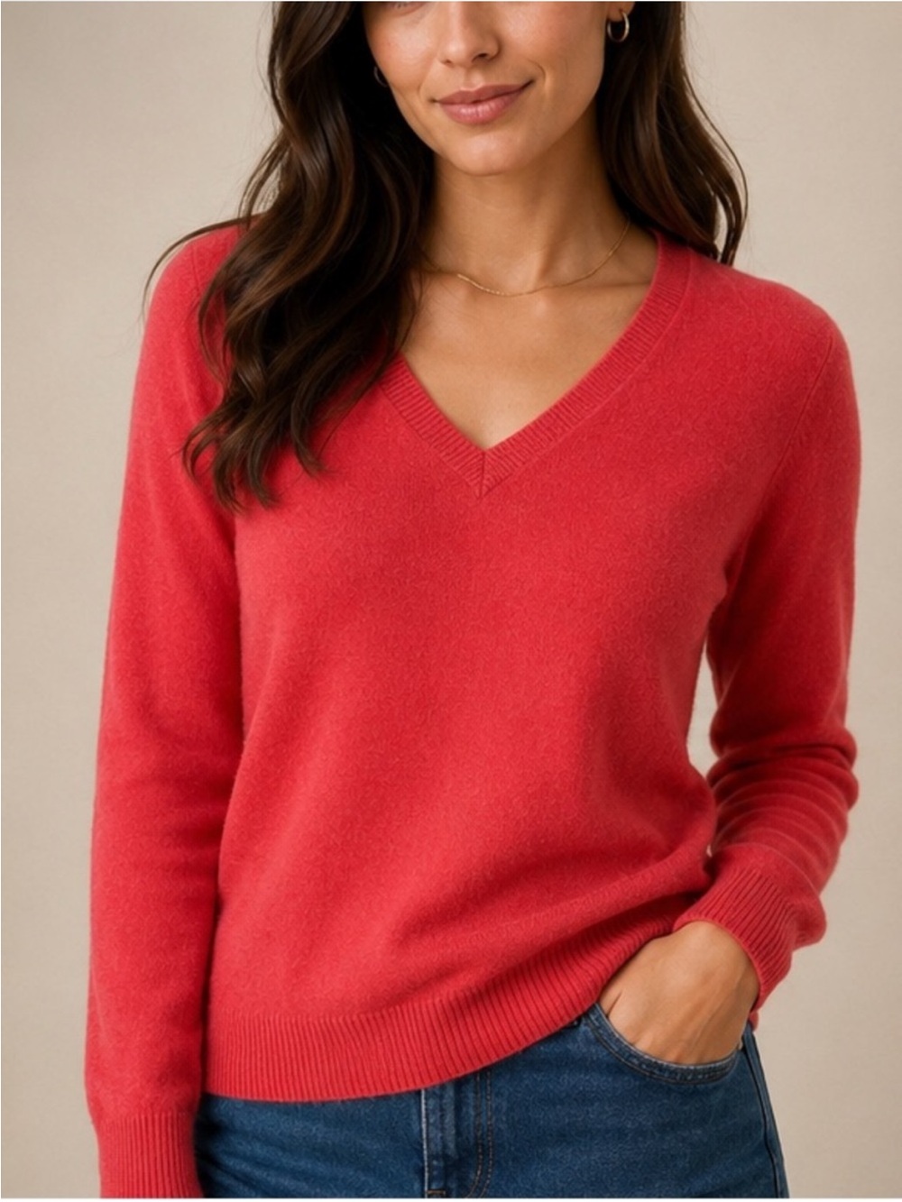 Theory 100% Cashmere Coral Red V-Neck Sweater Size Small
